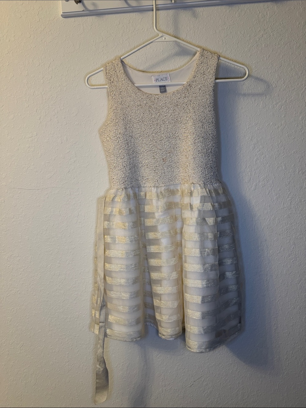 The Children's Place Ivory and Gold Striped Party Dress